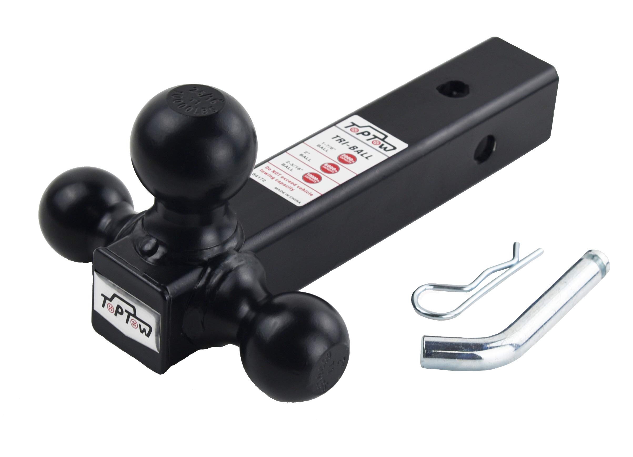 TOPTOW 64172HP Trailer Receiver Hitch Triple Ball Mount, Black Balls, with Hitch Pin, Fits for 2 inch Receiver