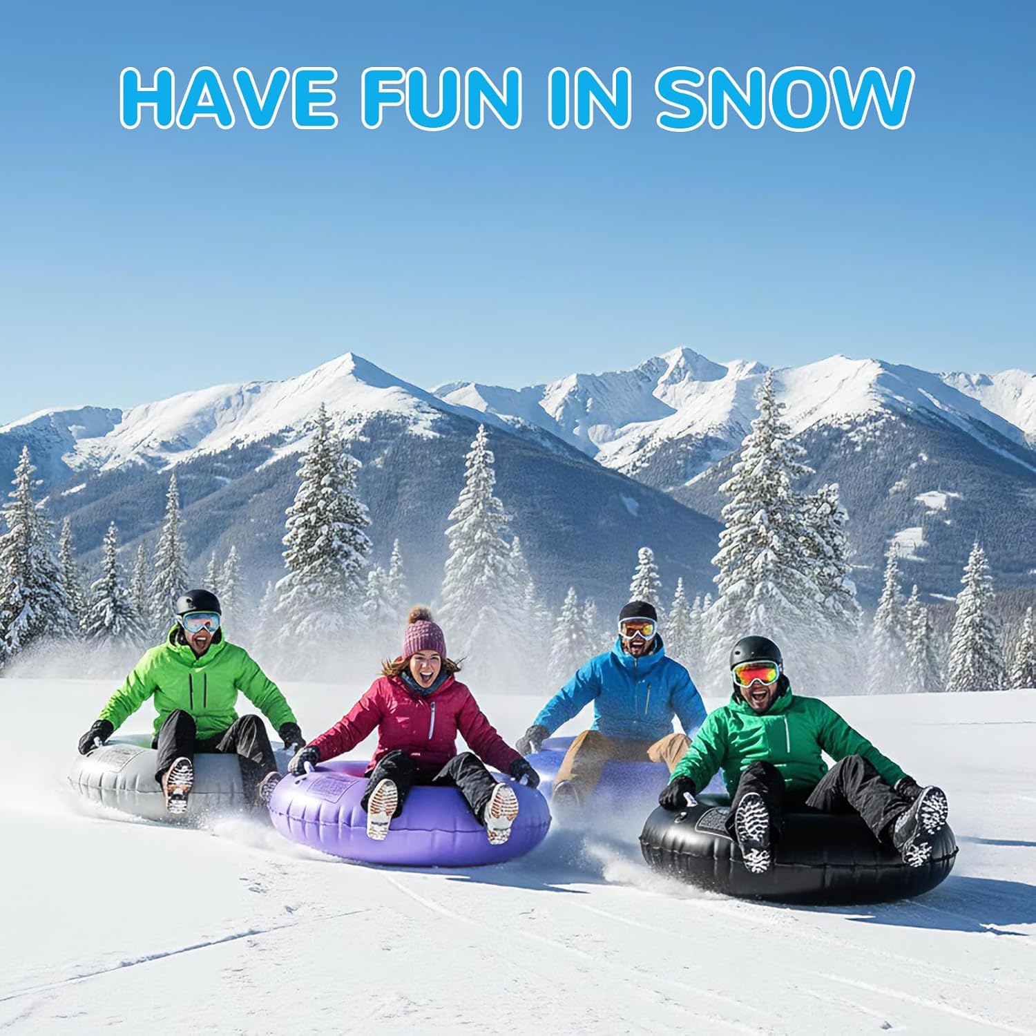 Shappy 4 Pack 36'' 40'' 47'' Snow Tube Inflatable Snow Sleds Heavy Duty Sleds Adults for Winter Outdoor Sports Toboggan with Handles Thickened Bottom