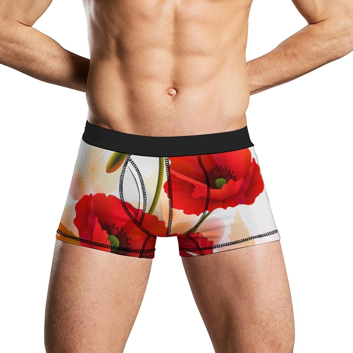 Poppy Flowers Vivid Petals Mens Boxer Briefs Short Breathable Underwear Trunks Soft Moisture-Wicking Boxer Shorts Novelty Underpants S White