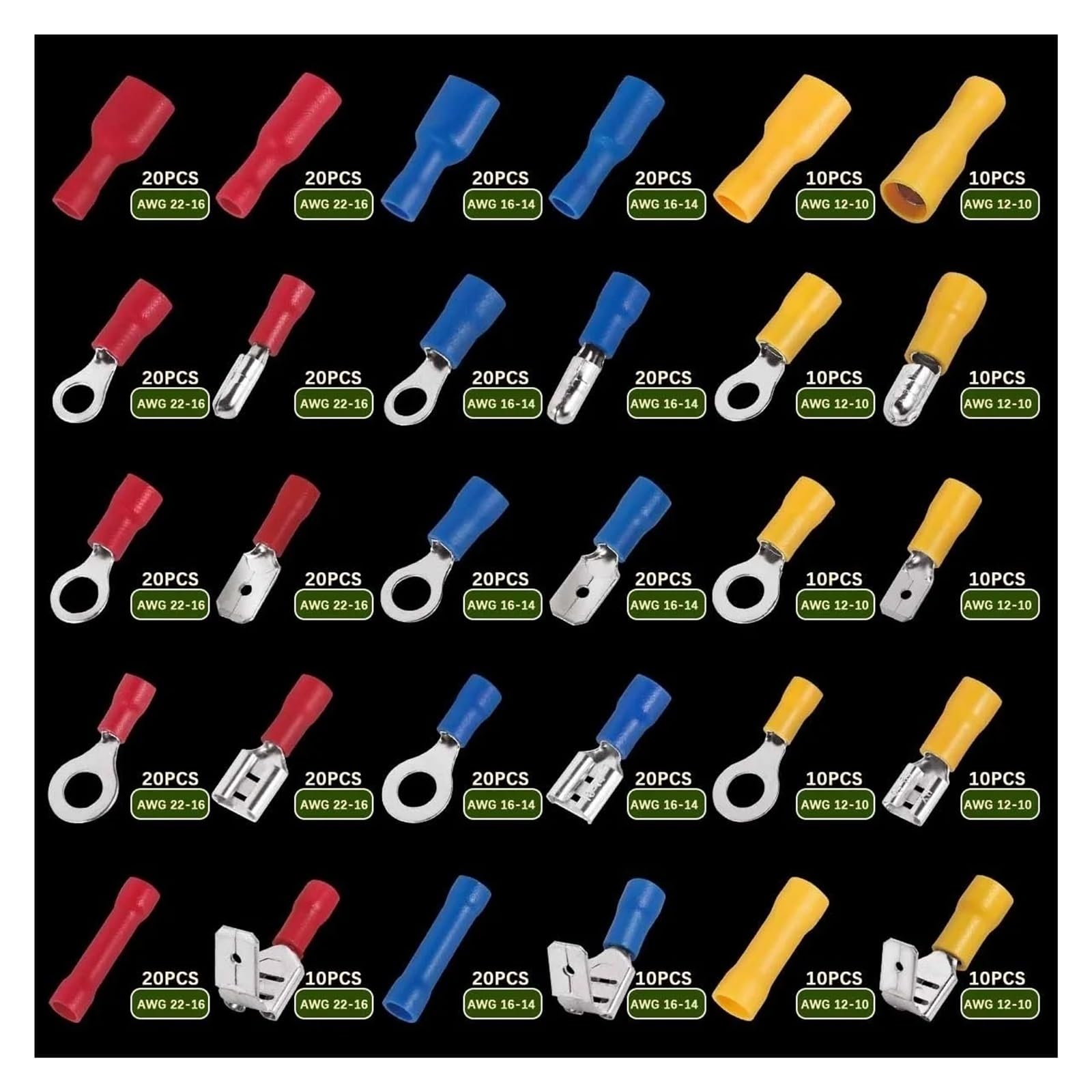 Connecteur de câble isolé, 280 pièces, fil électrique, sertissage, pelle, anneau bout à bout, ensemble de fourchettes, cosses d'anneau, bornes roulées, Kit assorti