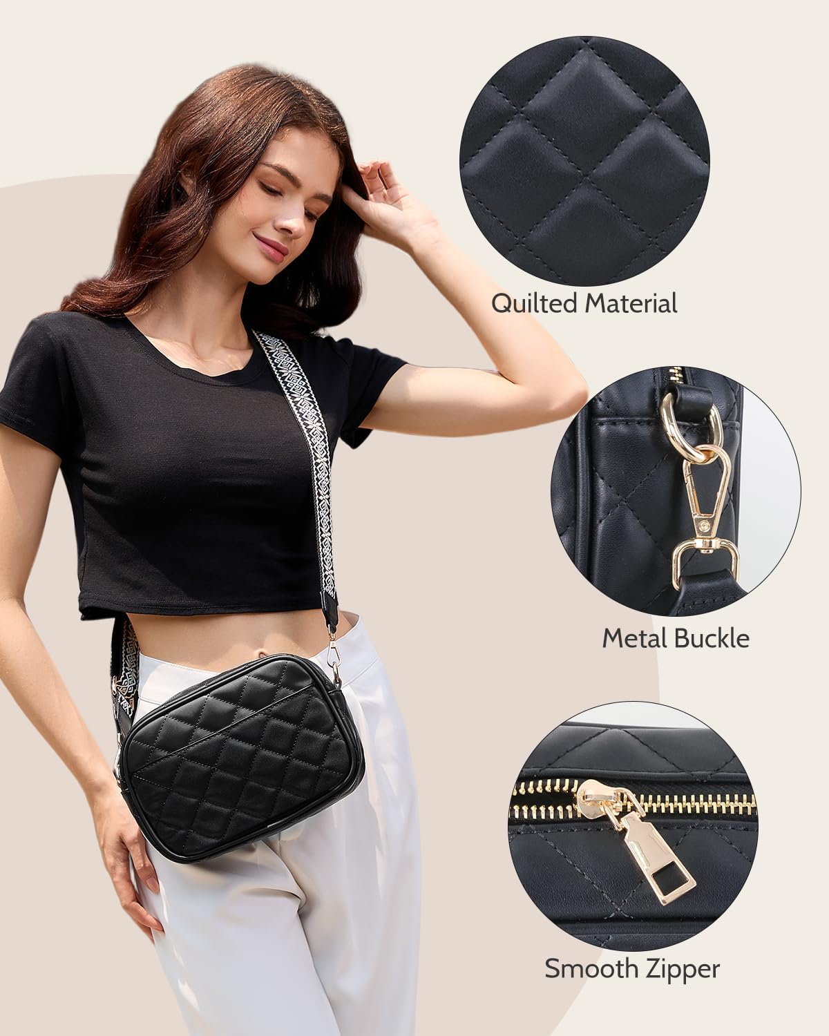 Prite Quilted Crossbody Purse for Women, Vegan Leather Bag with Shoulder Strap, Small Purse with Card Slots - Image 7