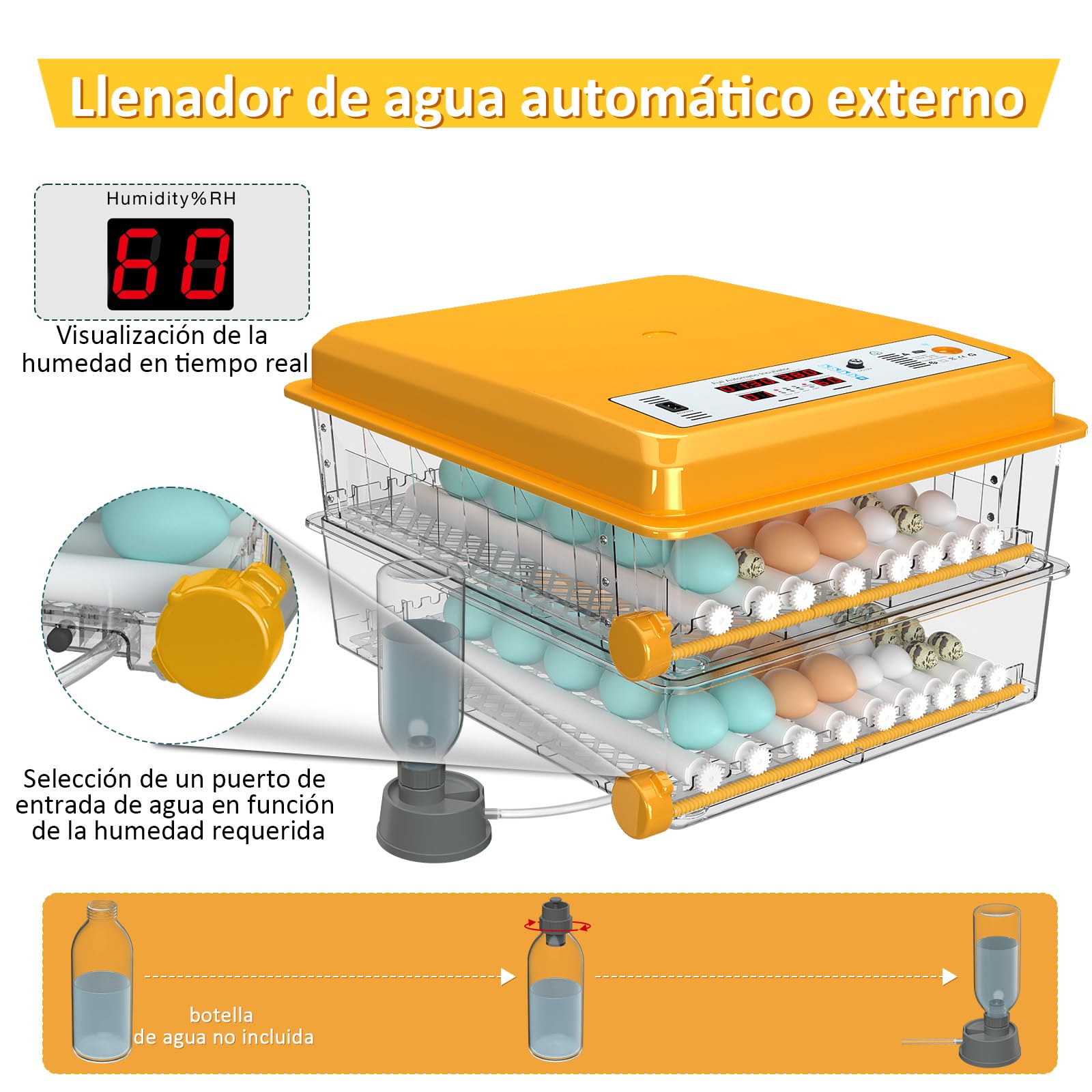 Incubadora Huevos Gallina para 120 Huevos, Incubadora con Volteo Automático y Monitor de Humedad, Control de Temperatura, 5 Modos de Incubación Automáticos y Registro de Días de Incubación