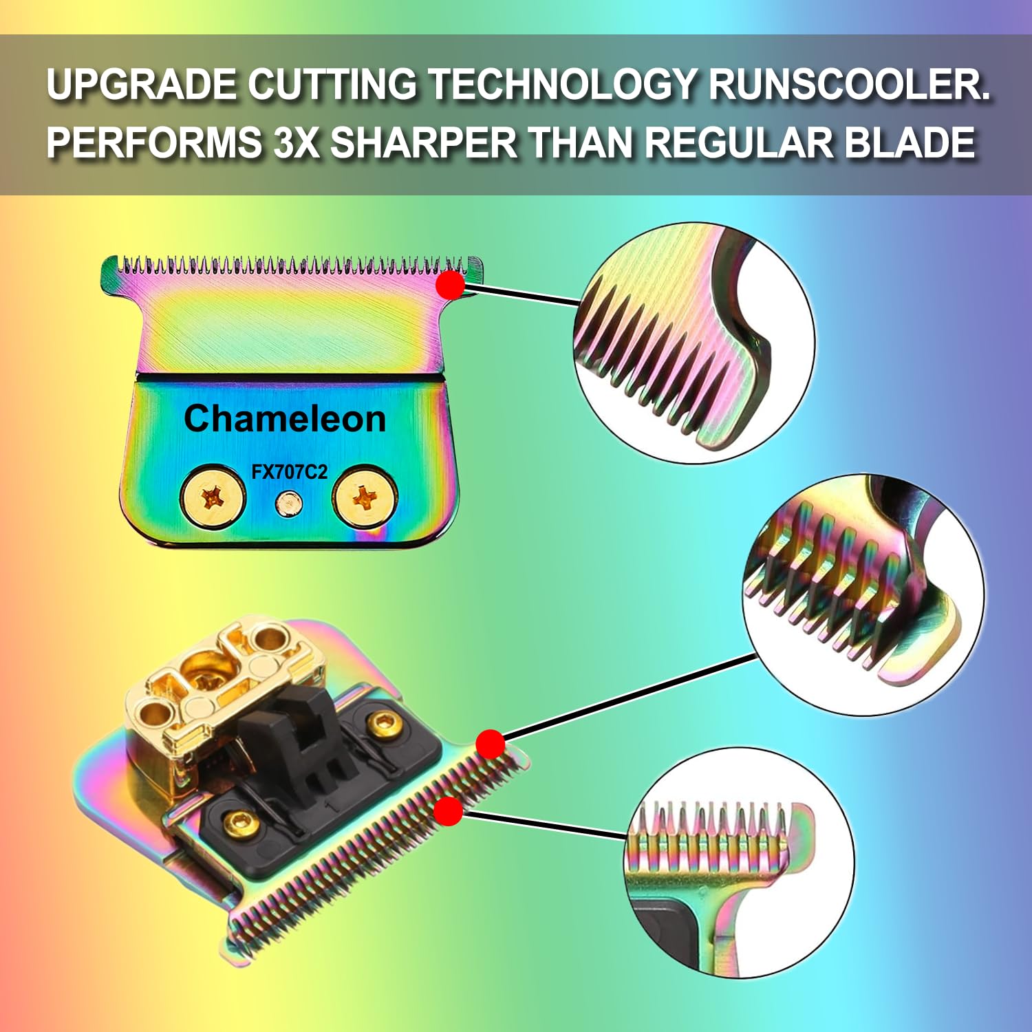 TRAH FX707Z Colorful DLC Replacement Blades Compatible with BaByliss Barberology FX787 & FX726 Trimmer Blade,DLC 2.0 Trimmer Replacement Blades