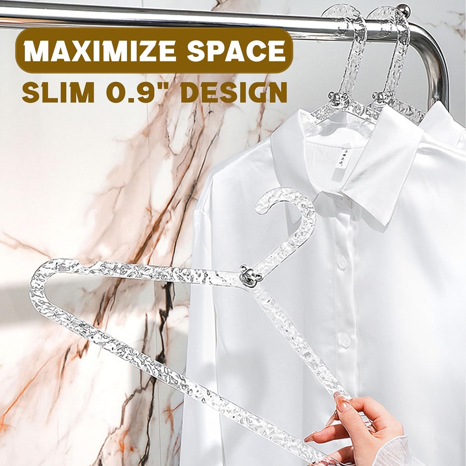 Skywin 5 Pack Transparent Silver Water Wave Adult Shirt Hangers, Space Saving Plastic and Non-Slip Clothes Hangers Plastic for Suits, Dresses, and Jackets