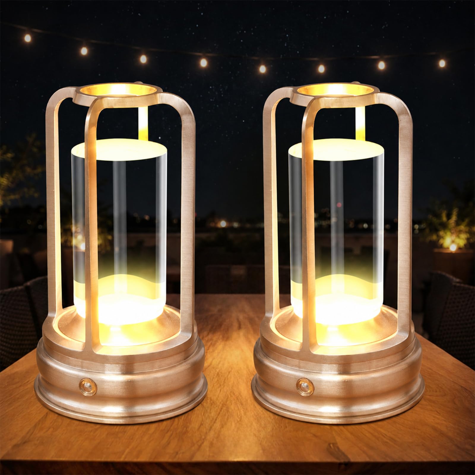 Kangtaixin Rechargeable Cordless Table Lamp, Portable LED Touch Lamp with 3 Colour Dimming, 2000mAh Battery, for Outdoor, Garden, Restaurant and Camping, Silver, 2 Pack