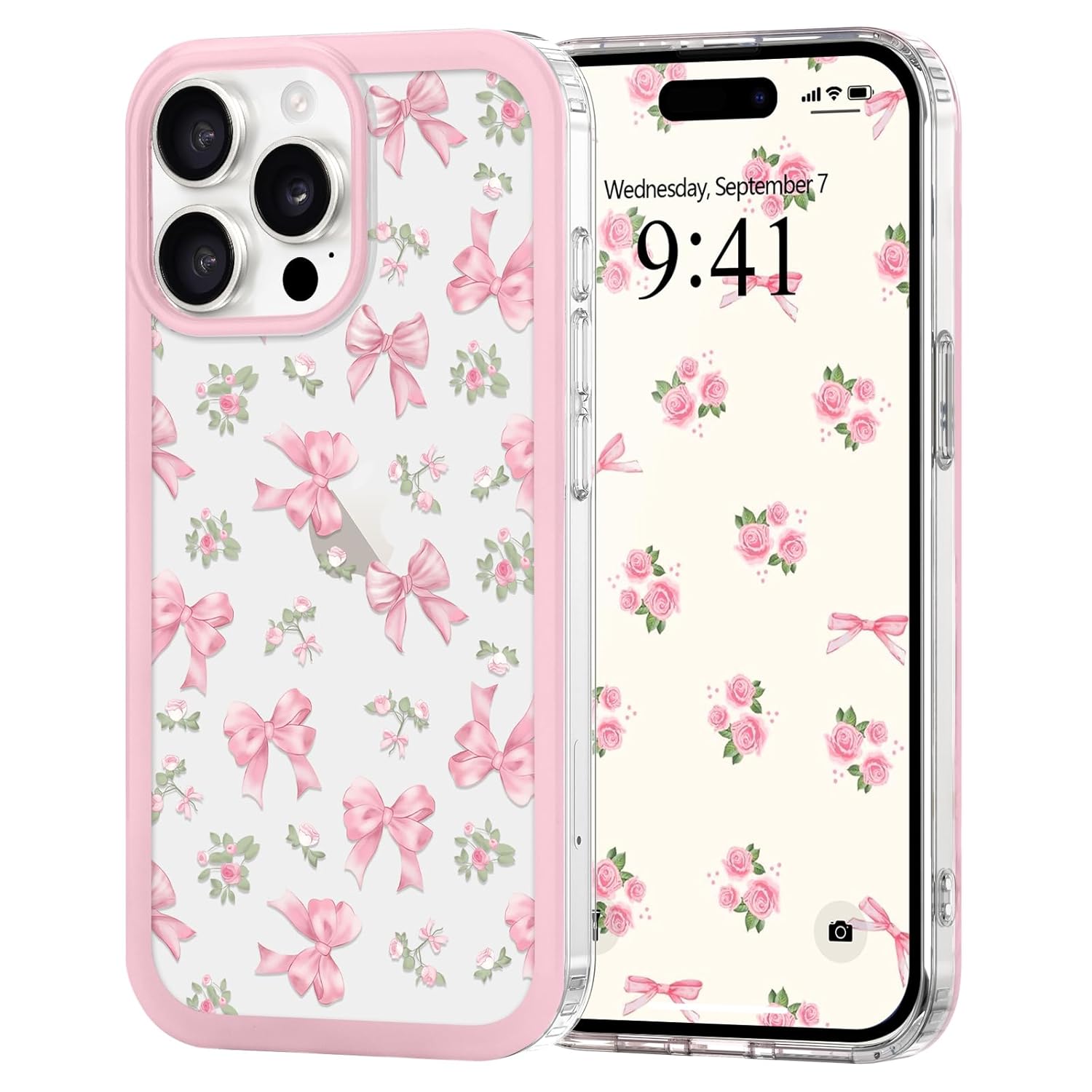 for iPhone 14 Pro Max Case for Women Girls Clear Cute Ribbon Bowknot Pattern Aesthetic Bow Design Transparent