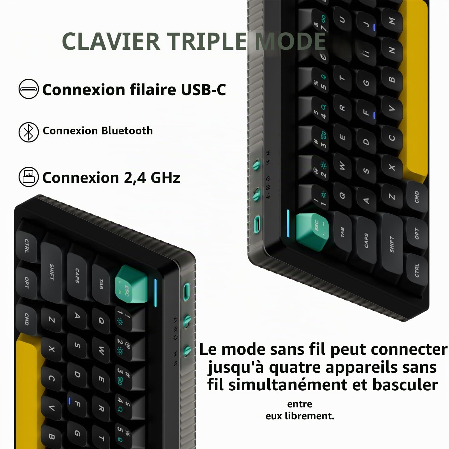 NuPhy Halo65 V2 - Clavier mécanique sans fil avec touches PBT, clavier personnalisé de jeu de 65% échangeable à chaud, compatible avec QMK/VIA, BT5.0/USB-C/2,4 GHz, Black-Raspberry Switches