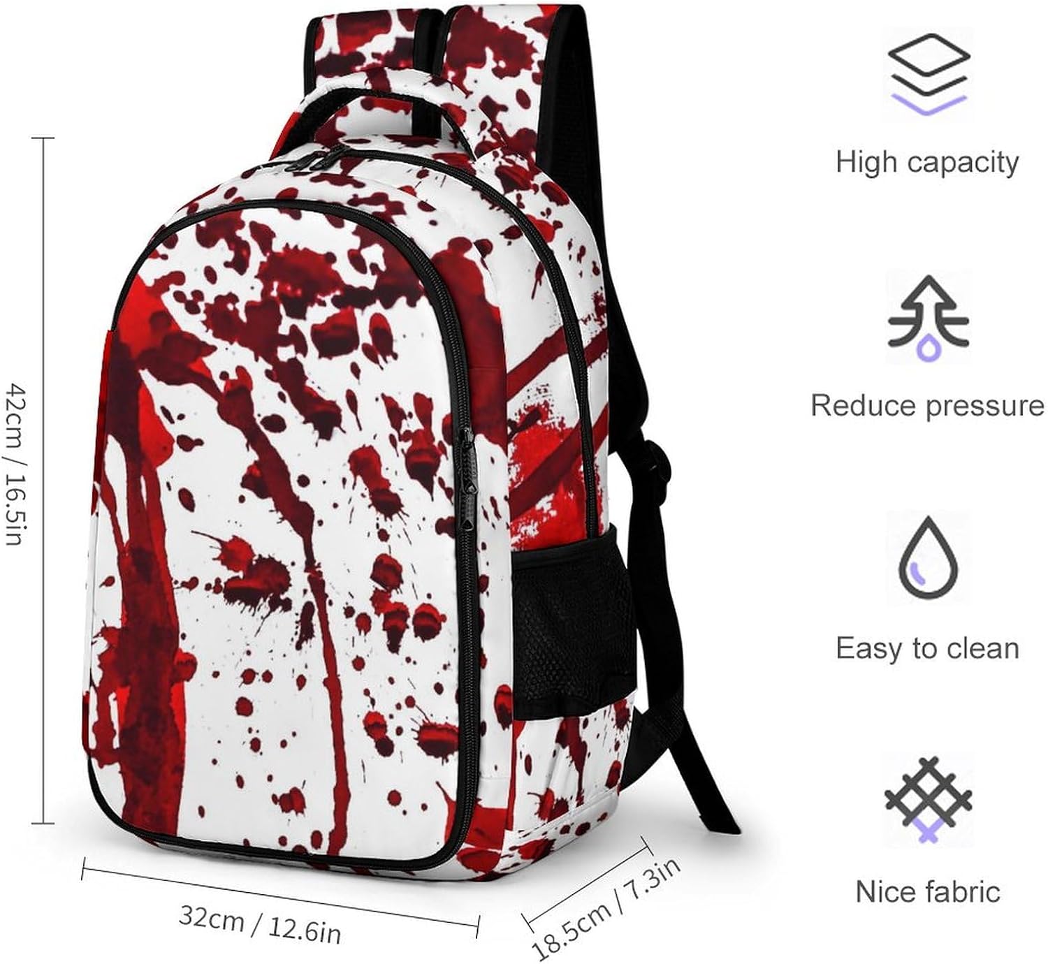 Bloody Red Halloween Funny Travel Laptop Backpack Scary Horror Season Large Casual Daypack Durable Work Computer Camping Back Packs Bags for Women Men