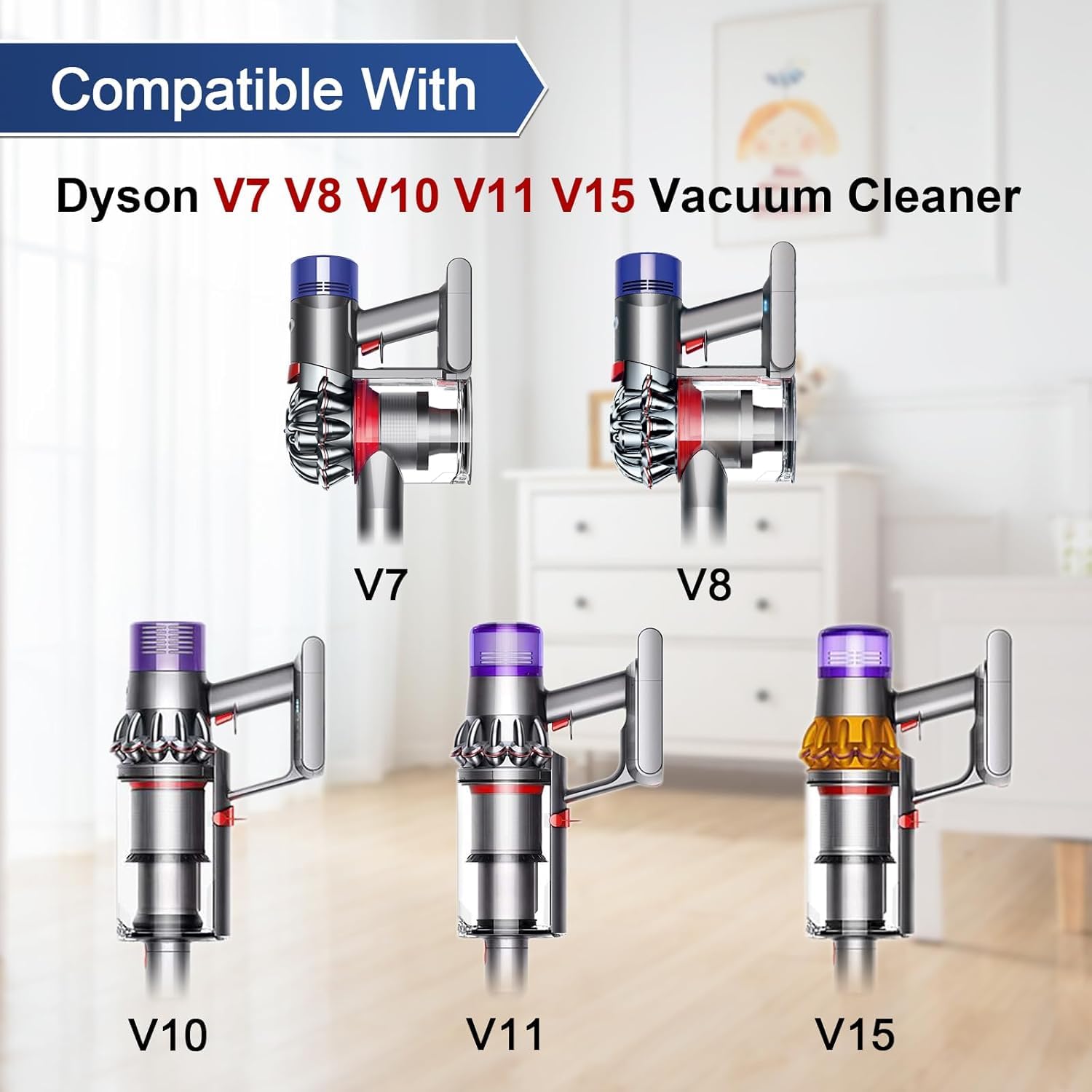 Tête de Brosse électrique pour Dyson V7 V8 V10 V11 V15 SV10 SV11 SV12 SV14 Motorhead - Pièce de Remplacement pour Brosse à Rouleau, Compatible Tapis & Sols Durs