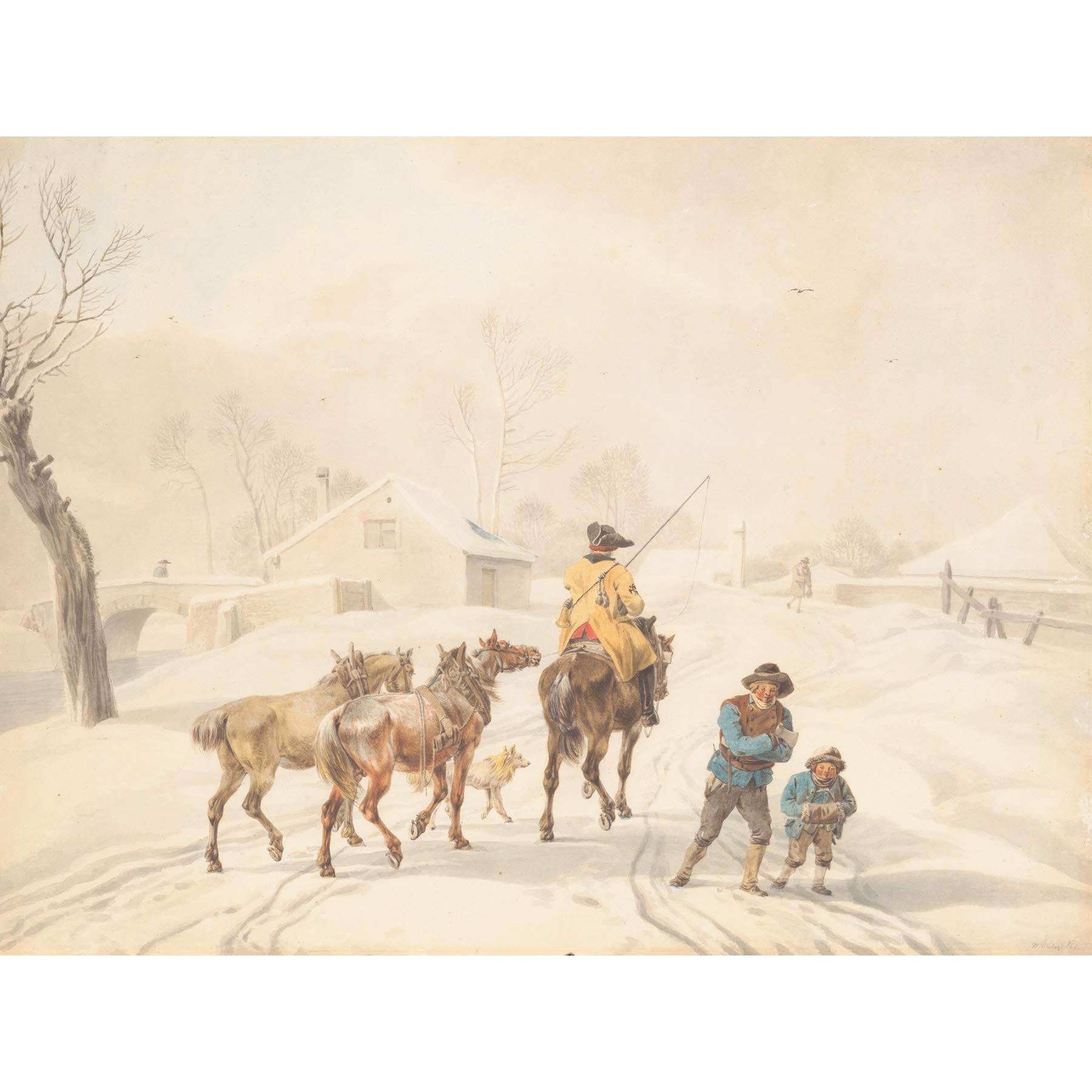 Artery8 Von Kobell Postilion Horse Winter Landscape Painting Large Wall Art Poster Print Thick Paper 18X24 Inch