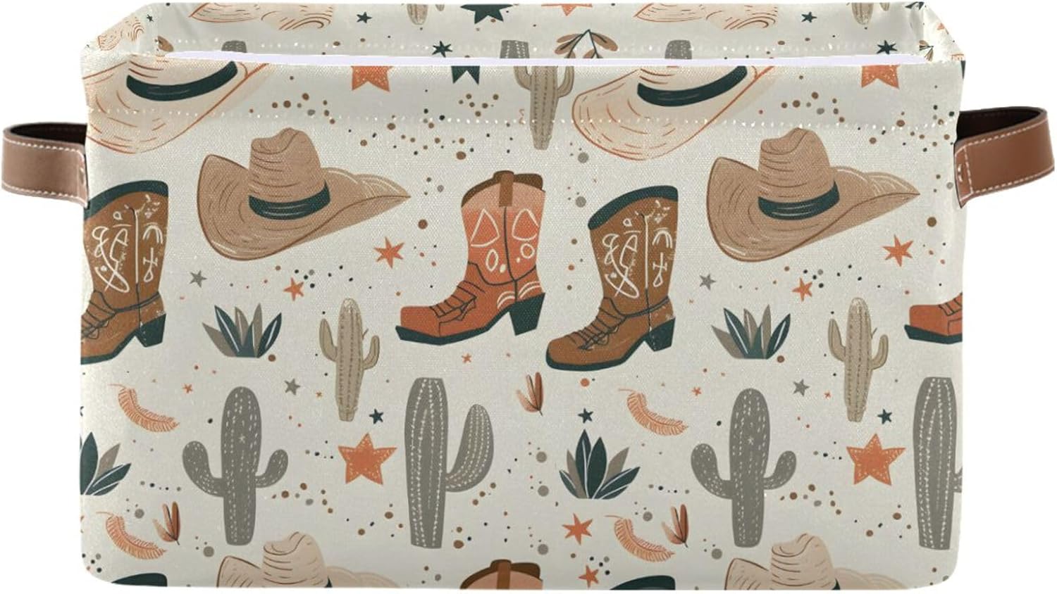 Foldable Storage Basket with Handles Cowboy Hats Fabric Kitchen Baskets Open Home Storage Bins Boxes Organizer Bag for Baby Cloth Pet Toy Book Shelf Closet Baskets 2 Pcs