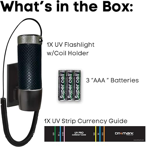 Miniatura 7 de Dri Mark Linterna ultravioleta patentada UVPro Fraude de documentos y detección internacional de dinero falsificado - Detecta orina, manchas y