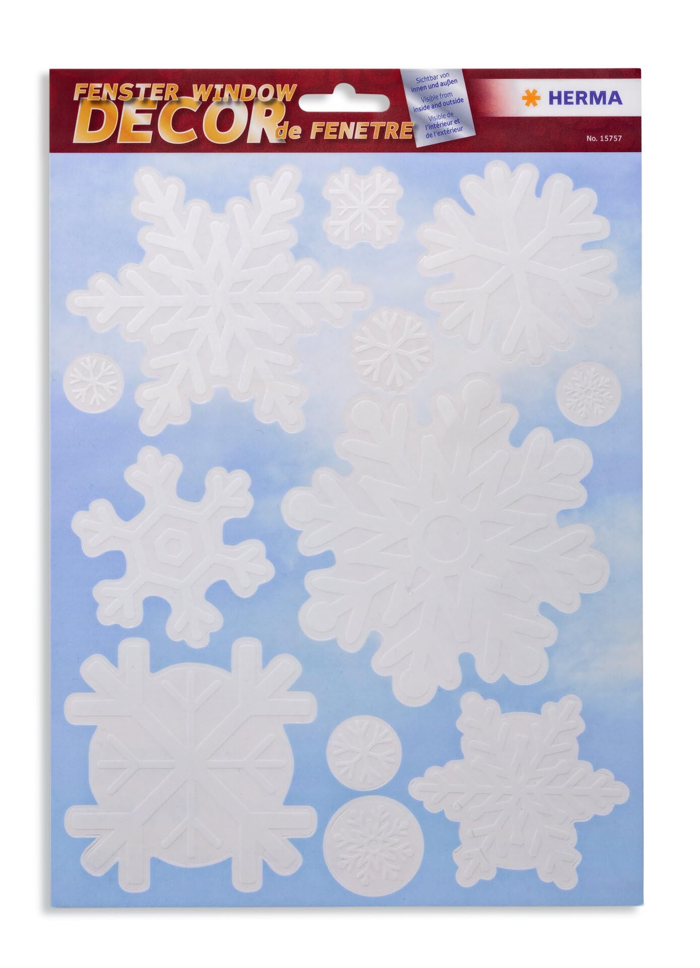 HERMA Window Stickers Christmas Snowflakes White, Pack of 12, Self-Adhesive, Removable, Winter Window Stickers, Glitter Window Film