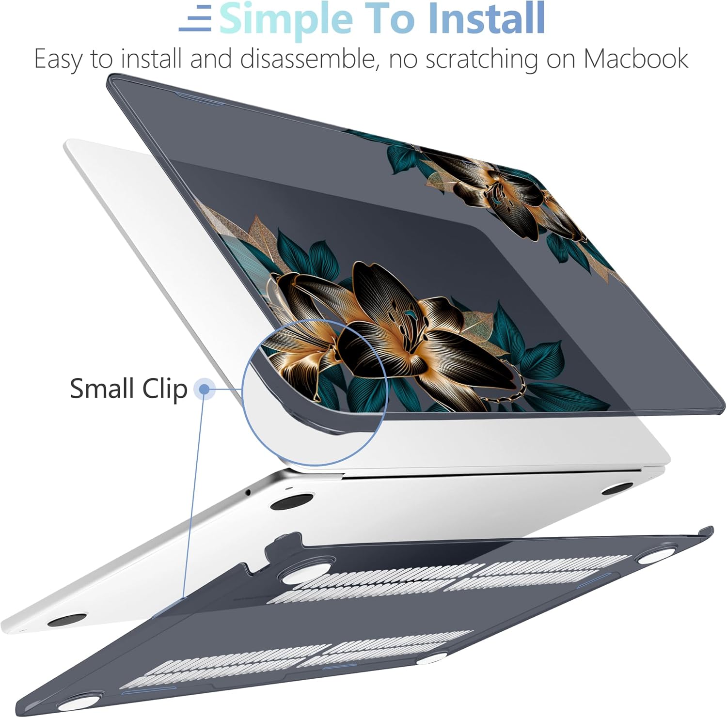 MEEgoodo for M4/M3/M2 MacBook Air 15.3 inch Case 2025 2024 2023, Case Fit Model (A3241/A3114/A2941) for MacBook Air 15 inch, Laptop Hard Shell with Keyboard Cover, Golden Lilies - Image 4