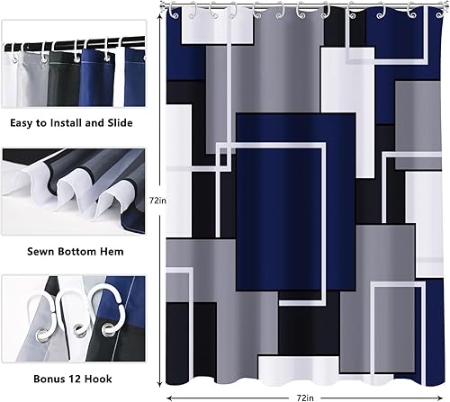 Miniatura 6 de YiarTaan Cortina de ducha azul marino, cortinas de ducha para baño, juegos de cortinas de ducha geométricas modernas de mediados de siglo, cortina