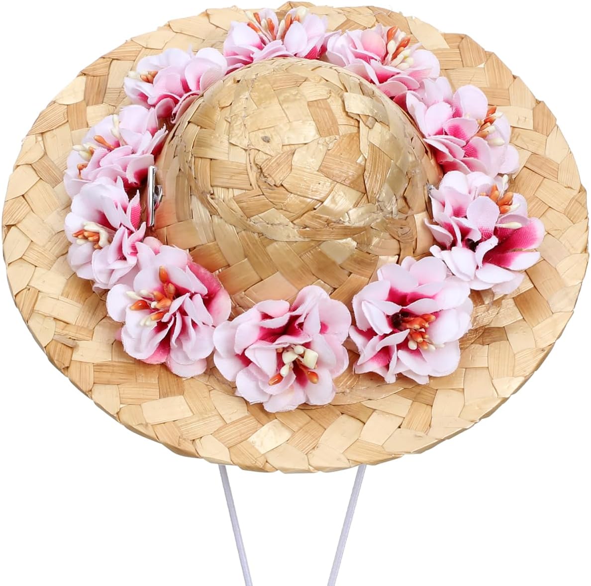 TOYANDONA Dog Straw Hat Pet Straw Hat with Flower Decoration Adjustable Drawstring Woven Sun for Small Dogs Summer Party Costume Accessory Photo Prop 5.51 X 5.51 X 2.36 in
