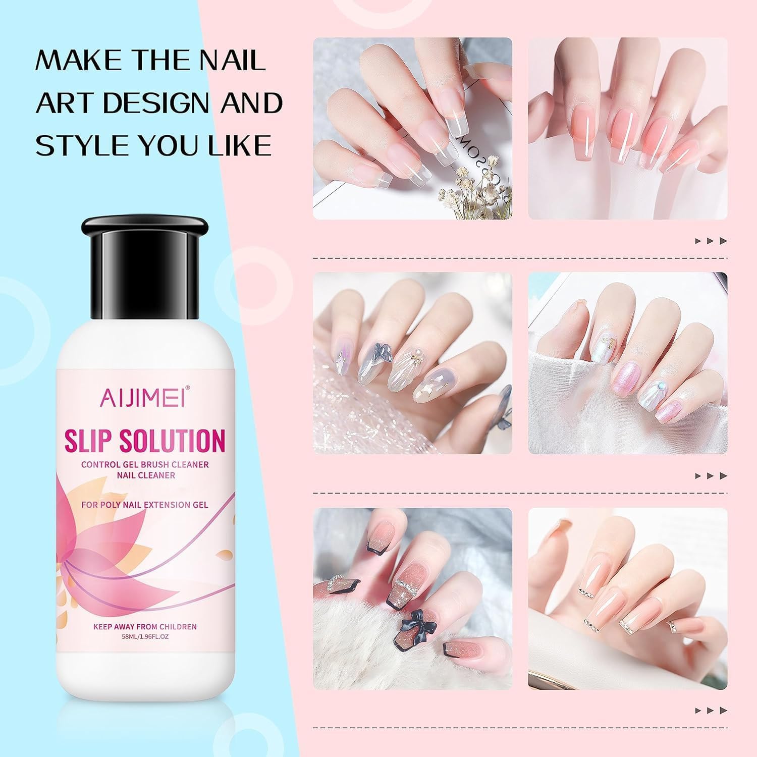 Nail Slip Solution Poly Nail Gel Slip Solution Nail Extension Slip Solution for Poly Nail Gel Nails Nail Art for Beginner and Professional (58ml/2fl.oz)