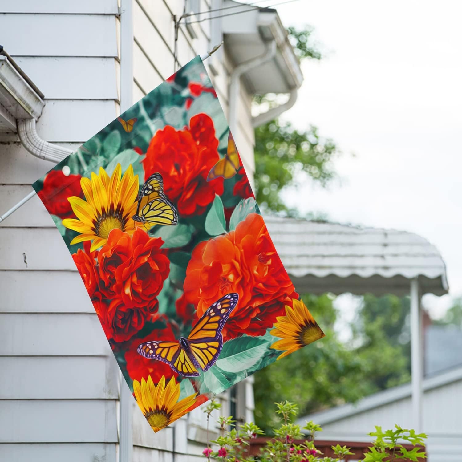 America Forever Spring Butterfly House Flag 28 x 40 inches Double Sided Welcome Summer, Flowers, Rose, Sunflower - Seasonal Yard Lawn Outdoor Decorative Floral Flag