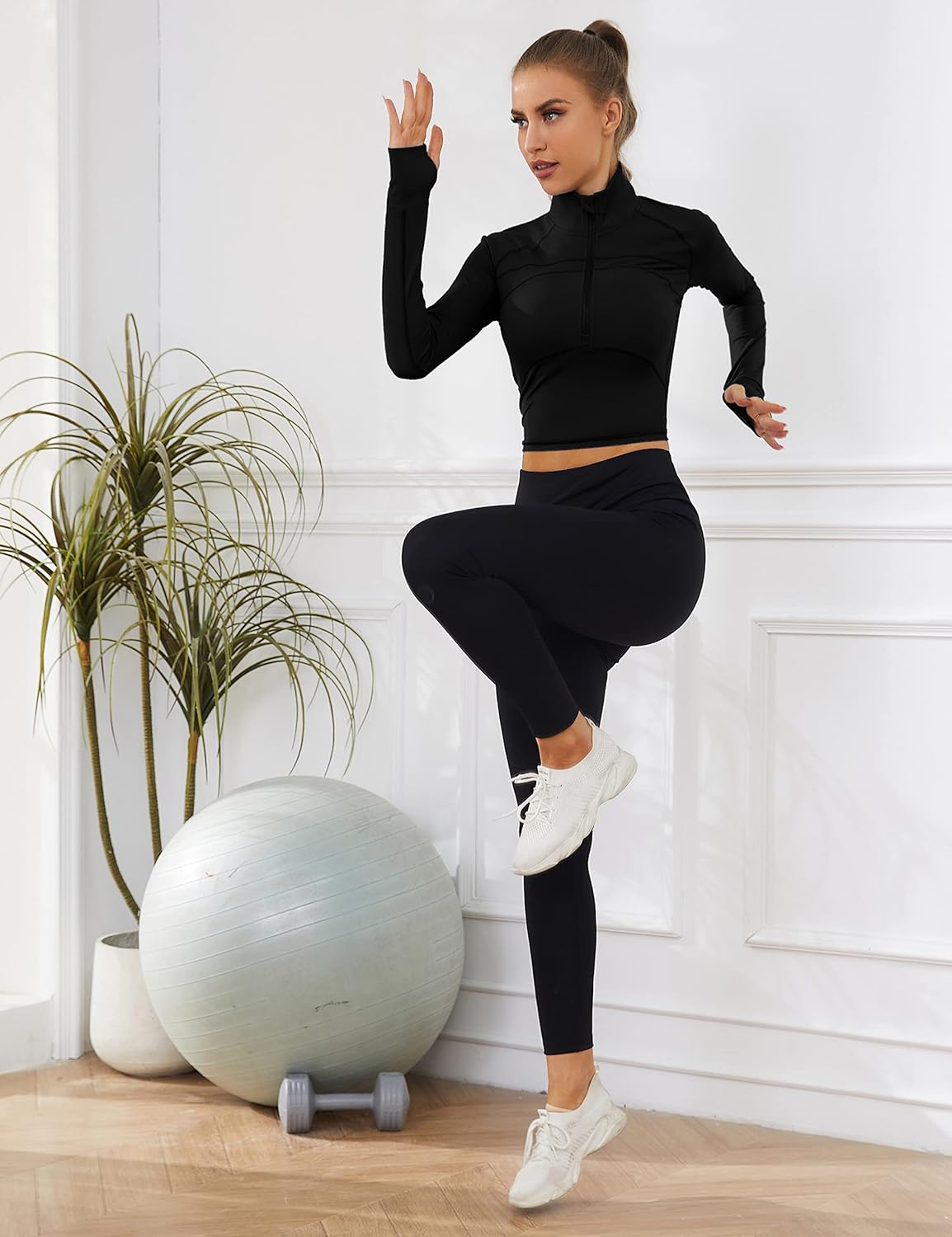 UANEO Long Sleeve Cropped Workout Tops for Women Gym Yoga Athletic Tops 1/2 Zip Jackets - Image 4