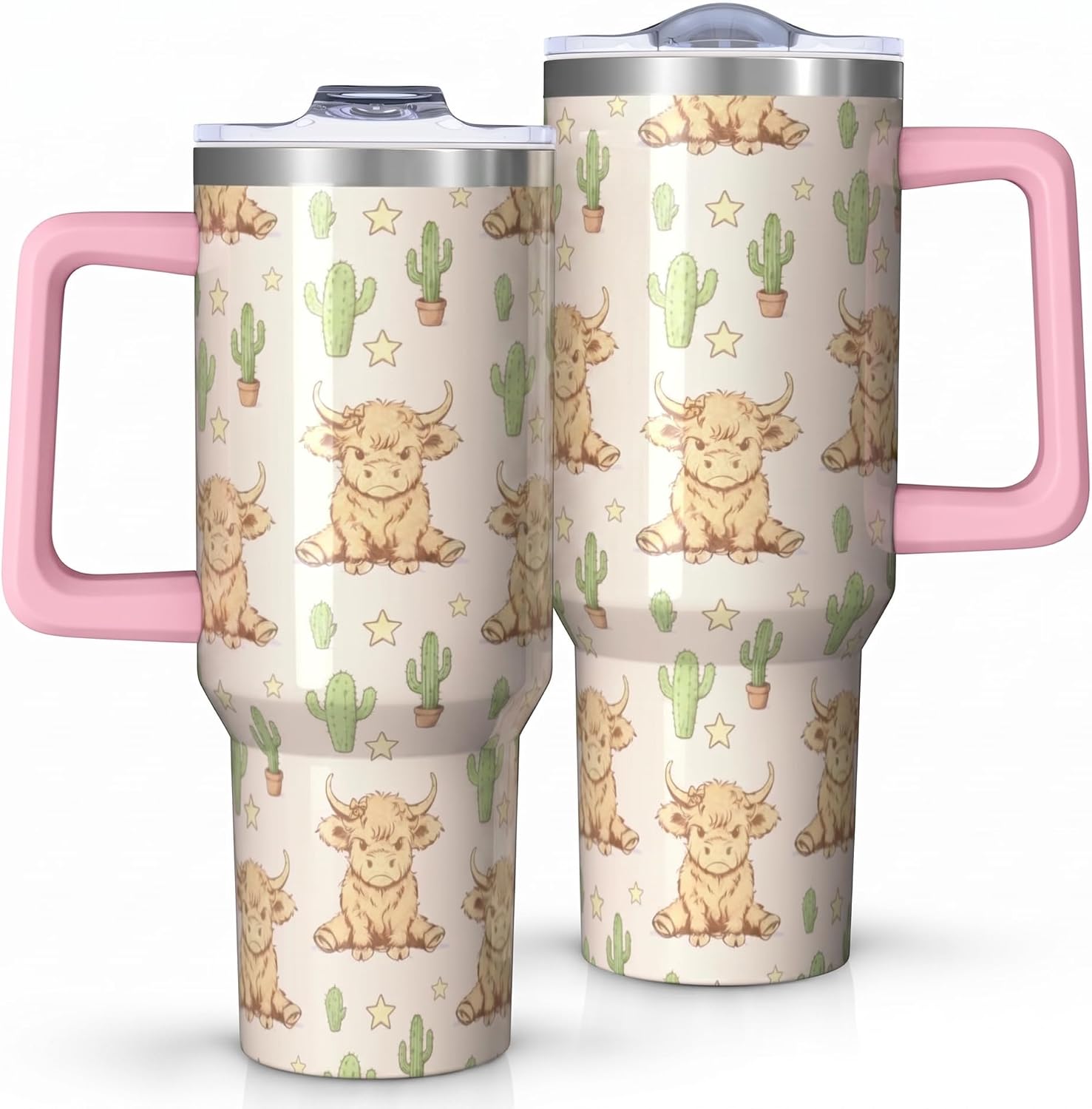 Cute Highland Cow Cactus Print Tumbler For Western Cowgirl Farm Lover Gift