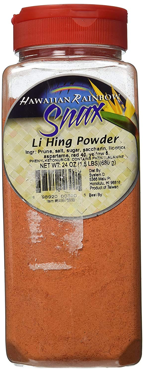Plum Powder Li Hing Mui 24 Ounce Jar 1.5 Pounds With a Custom Made In Hawaii Sticker