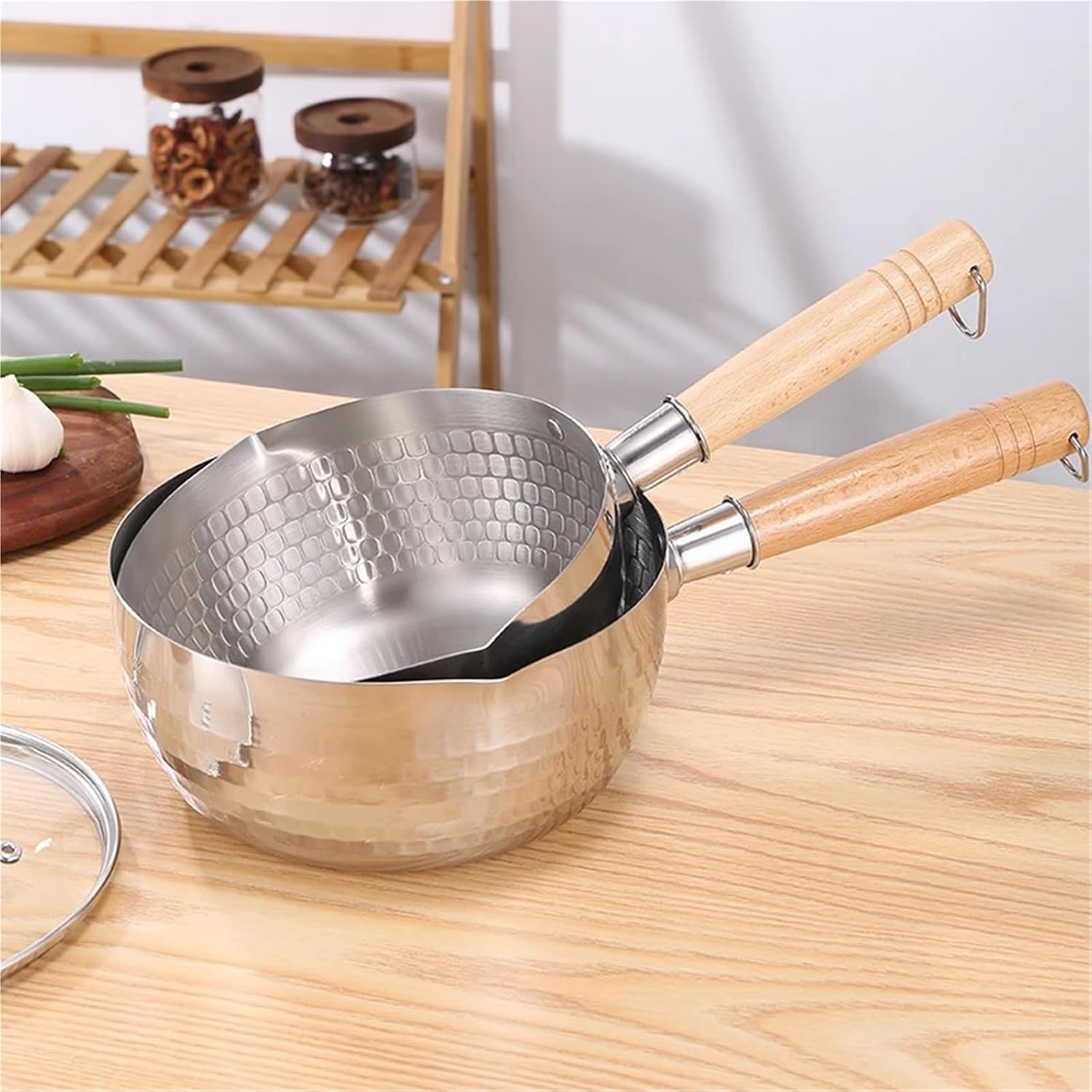 Stainless Steel Milk Pot Stainless Steel Snow Flat Pan Wooden Handle Milk Uncoated Household Supplement Pot Instant Noodles