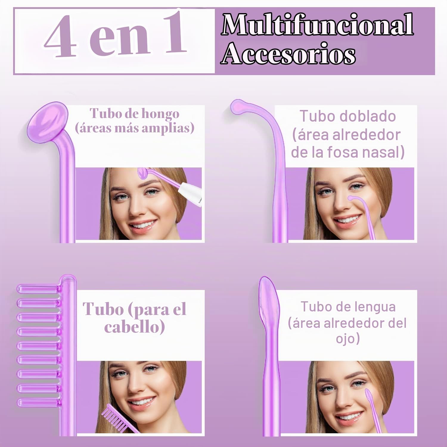 TUMAKOU Alta frecuencia Estetica Facial - 4 en 1 Dispositivo Portátil | de Alta Frecuencia Para El Cuidado de la Cara y la Piel - Masaje Facial - con 4 varitas de Argón