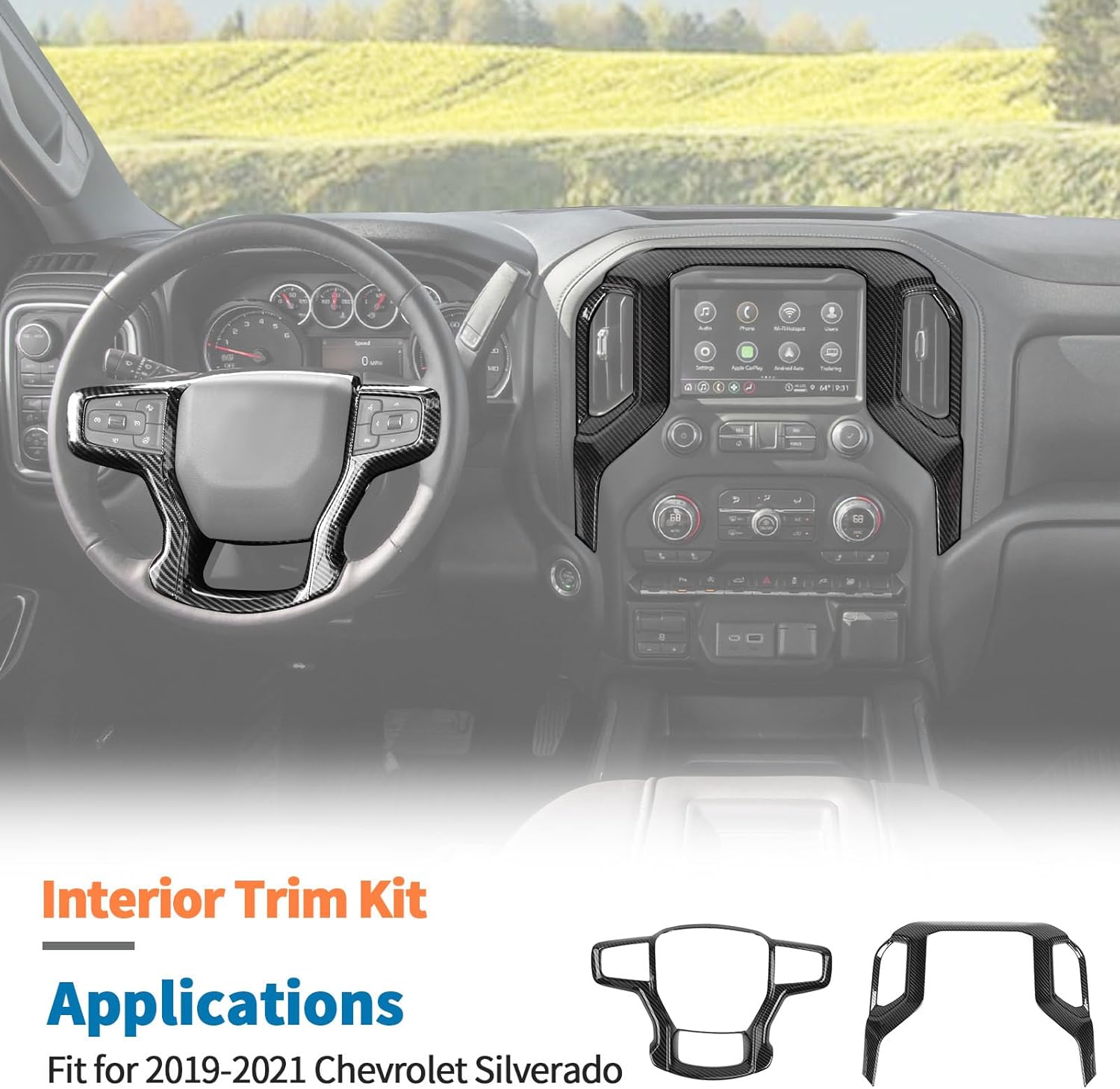 JeCar 2pcs Carbon Fiber Interior Trim Kit Interior Accessories for 2019-2021 Chevrolet Chevy Silverado