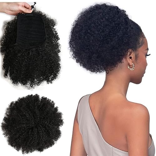 Extensión de cola de caballo afro rizada con cordón para mujer, cola de caballo afro rizada con cordón afro, extensiones de cabello sintético rizado