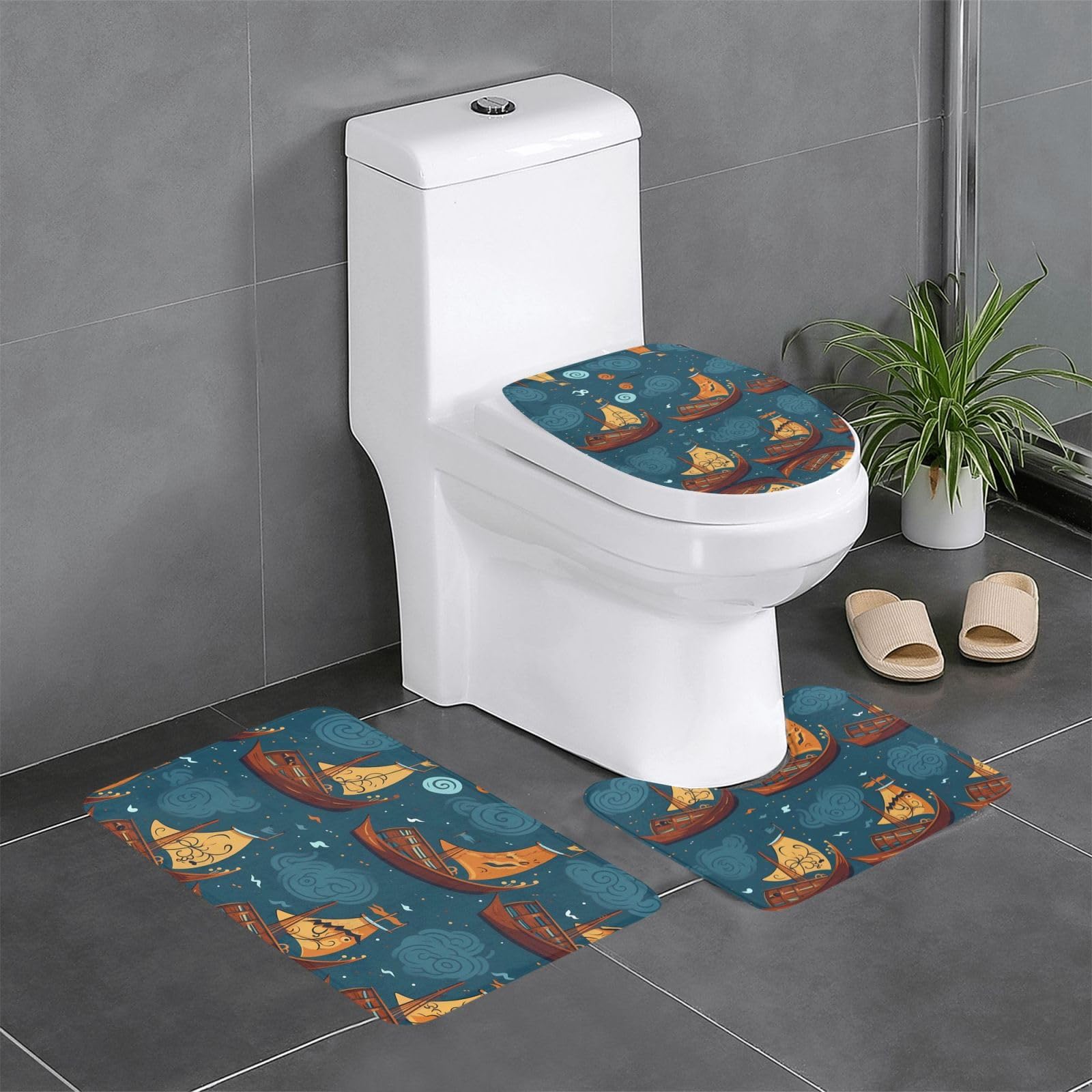 Tapis de salle de bain motif viking pour décorer toilettes et coiffeuse