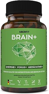 UberFit BRAIN+ Natürlicher Komplex für Konzentration und Gedächtnis - mit Cholin, Bacopa Monnieri, Ginseng, Ginkgo, Q10, K...