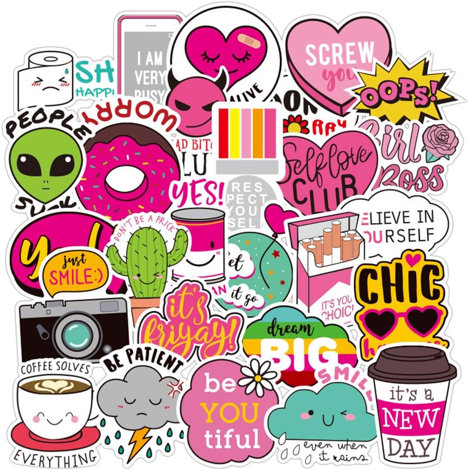 Cute Water Bottles Stickers for VSCO Girls(44 Pack) - Laptops Sticker for Teens Feminist - Aesthetic Trendy Waterproof Vinyl Sticker Pack for Hydro Flask Tumbler Cameras Phone Luggage Graffiti Decal