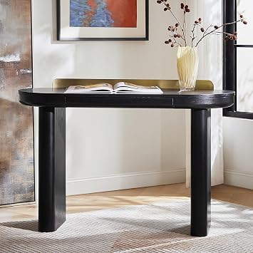 HULALA HOME 47" Modern Executive Desk with Storage, Writing Desk with Rounded Legs & Curved Apron, Home Office Desk with Divider Drawers, Black