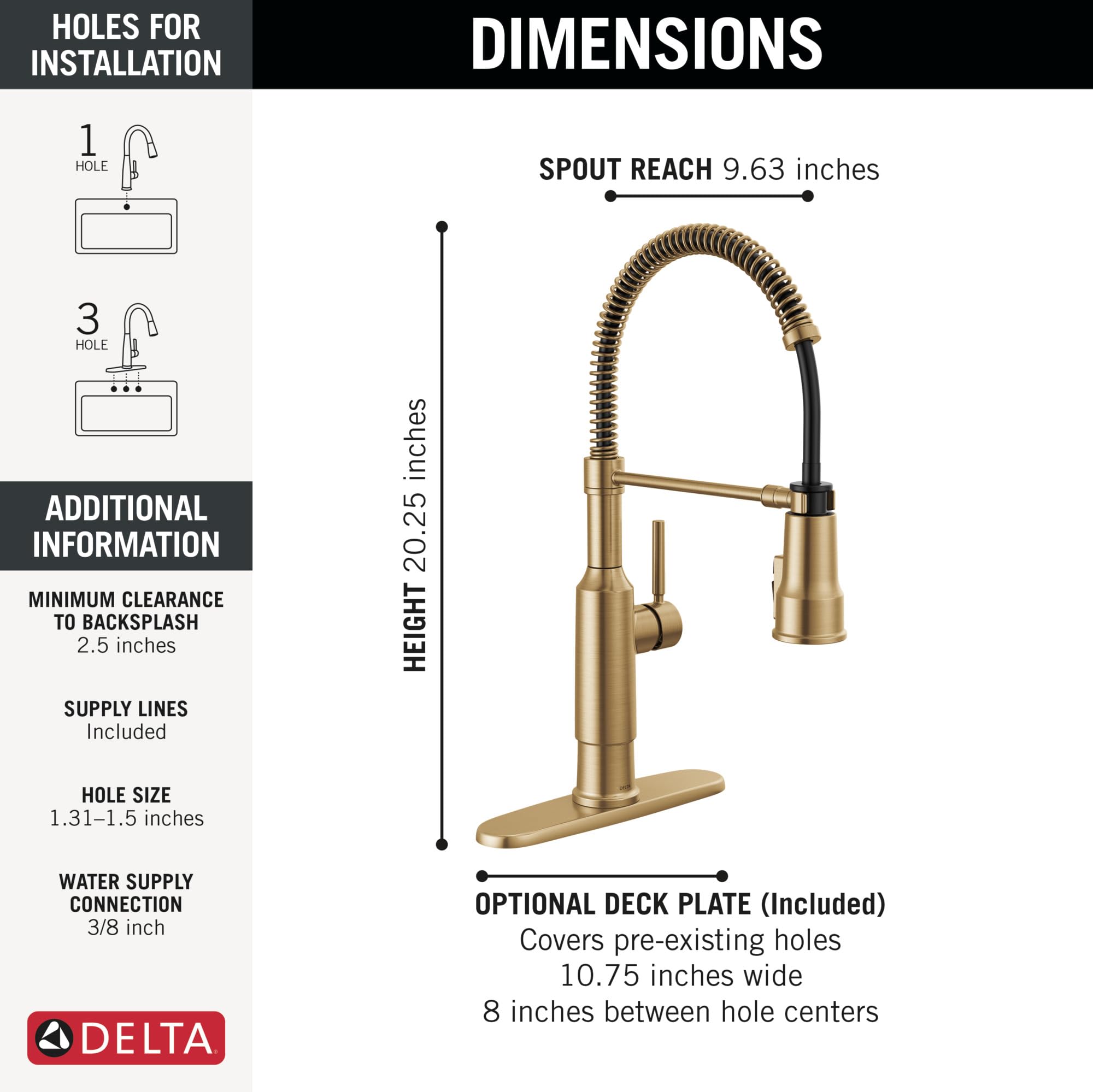 Delta Theodora 18804Z-CZ-DST - Grifo de cocina comercial estilo profesional con rociador extraíble, grifo de fregadero de cocina dorado cepillado de un solo agujero, mango único, bronce champán
