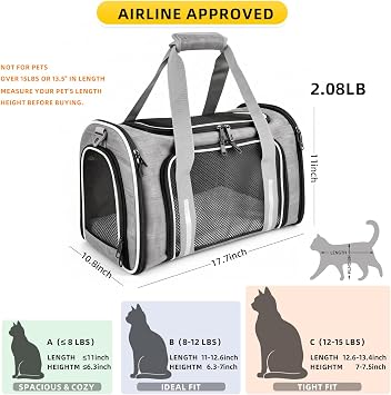Cat Dog Carrier Soft for Small Medium Pet Up to 15 Lbs, Collapsible Portable Cat Travel Carrier, Airline Approved Small Dog Cat Carrier, Soft Sided Pet Carrier for Puppy Kitten (18x11x11) (Pink)
