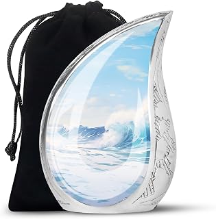 Teardrop Crashing Ocean Waves Urns for Human Ashes Adult Male, Funeral Large Urn for Ashes for Women, Cremation Handcrafted Gift for Decorative10Inch & 200 Cubic Inches Capacity