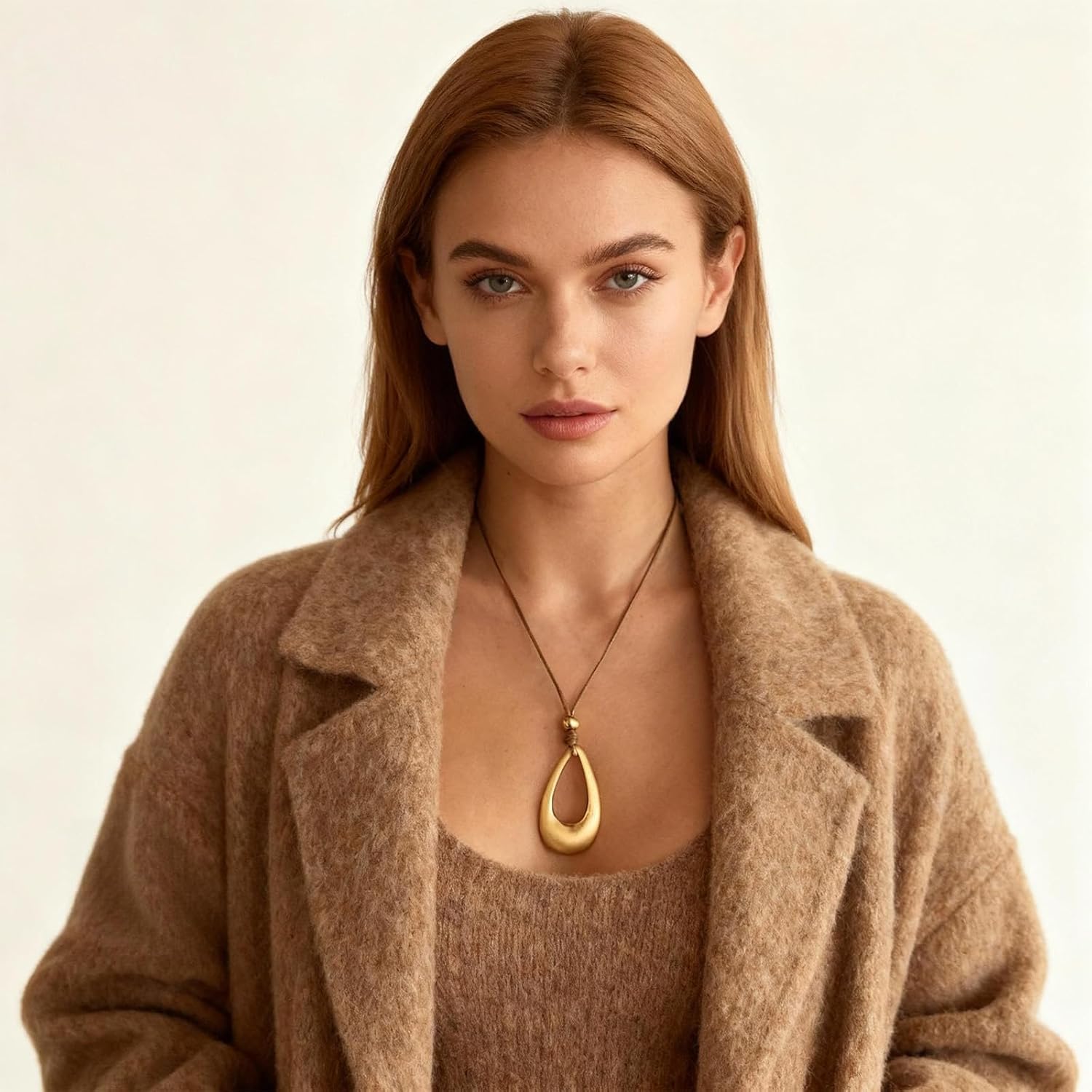 Gold Pendant Necklace for Women Adjustable Black Cord Organic Oval Charm Boho Statement Jewelry Gifts image 2