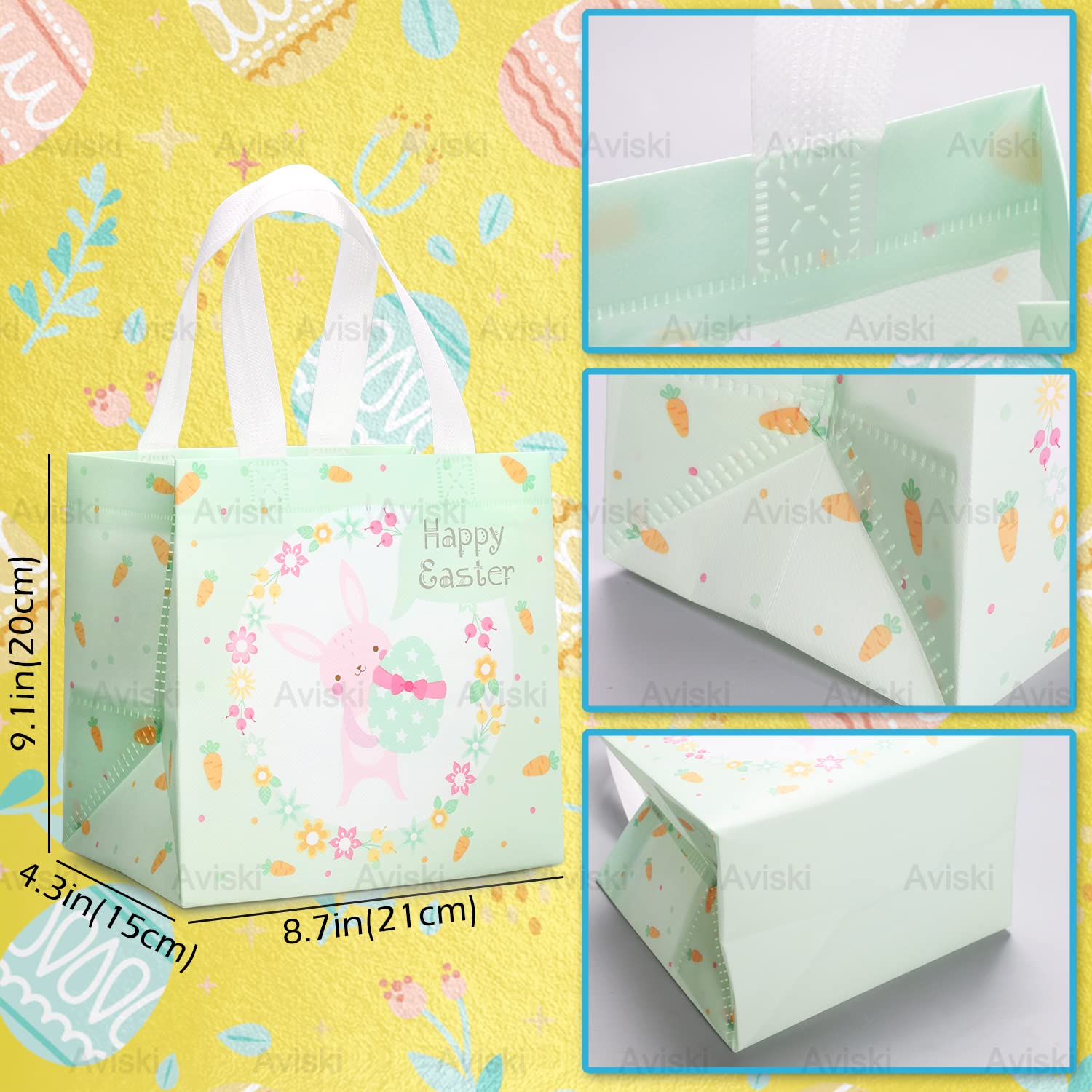 6 Stück Oster-Tragetaschen Mit Griffen – Hasen, Küken, Karotten-Motive, Für Eiersuche, Geschenke & Süßigkeiten (ca. 30x30x10 Cm)