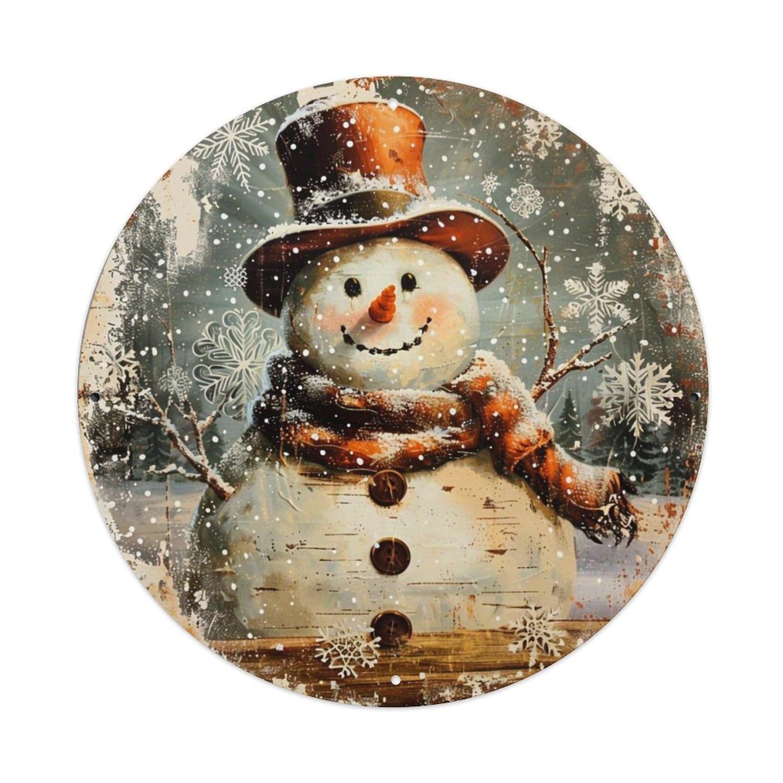 Snowman Winter Snowflake Pattern Print Retro Metal Tin Sign, Vintage Metal Poster for home, Gaming Room, Studio Workshop,Bar,Garage Wall Art Decor 8x8 inch