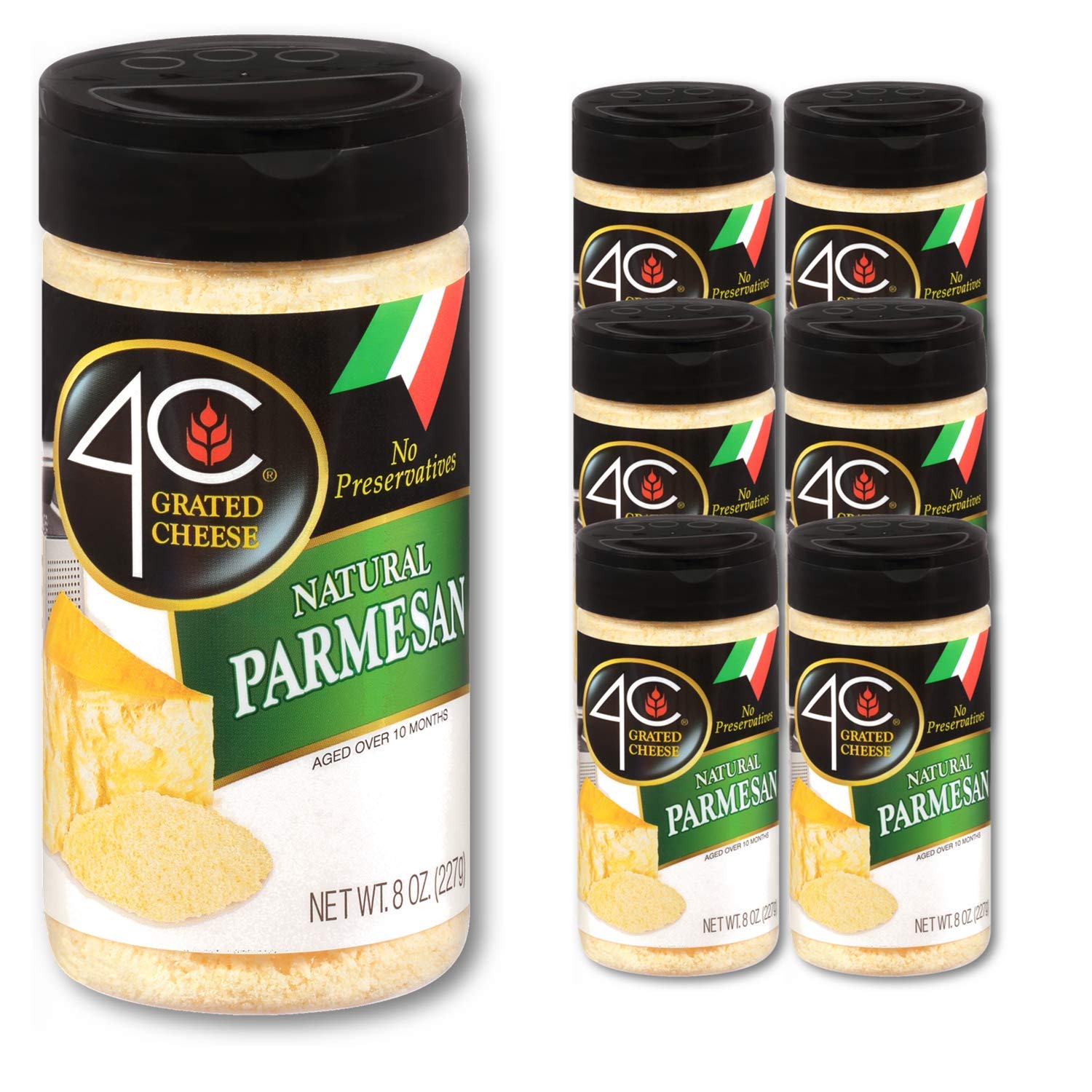 4C Grated Parmesan Cheese Cannisters, 6 Pack, All Natural Premium, No Preservatives, Perfect for Italian Pastas, Lasagnas, Popcorn and More