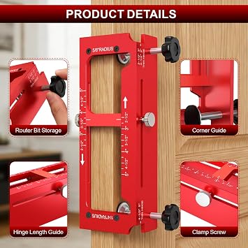 Aluminum Door Hinge Jig, Adjustable Mortise Router Template for 2.55 | Supports 1/4, 5/8 Radius & Square Corner Hinges, Mortising Template Kit for Door Hinge Cutout