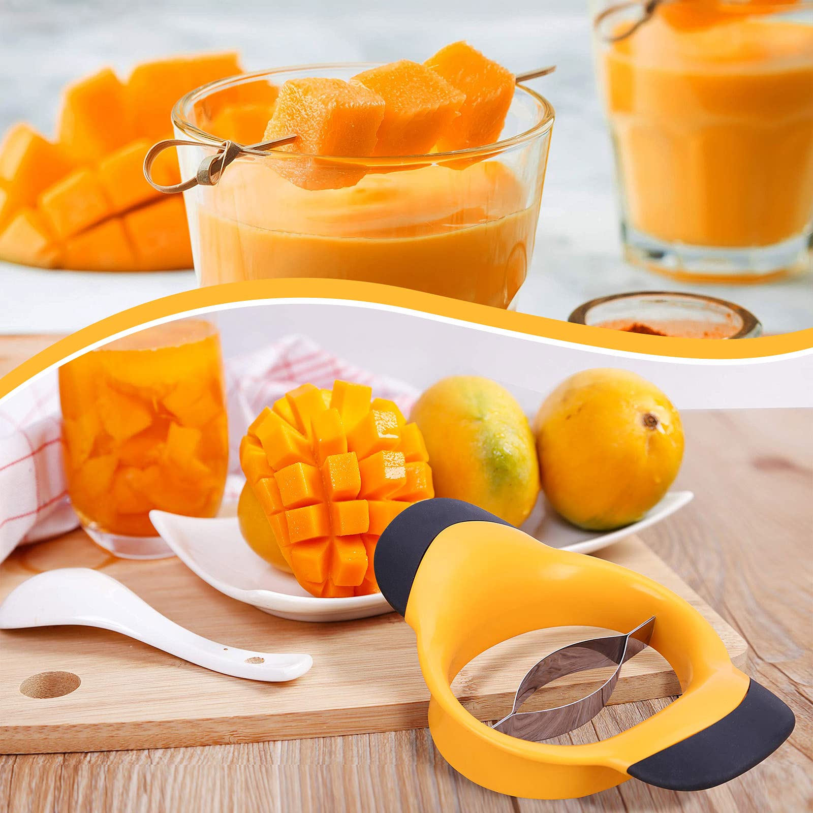 Mango-snijder En -kernset, Gespleten En Kernmango's, Roestvrijstalen Scherp Mes, Multifunctionele Fruitschiller En Verdeler, Keukengereedschap,L,Amazin