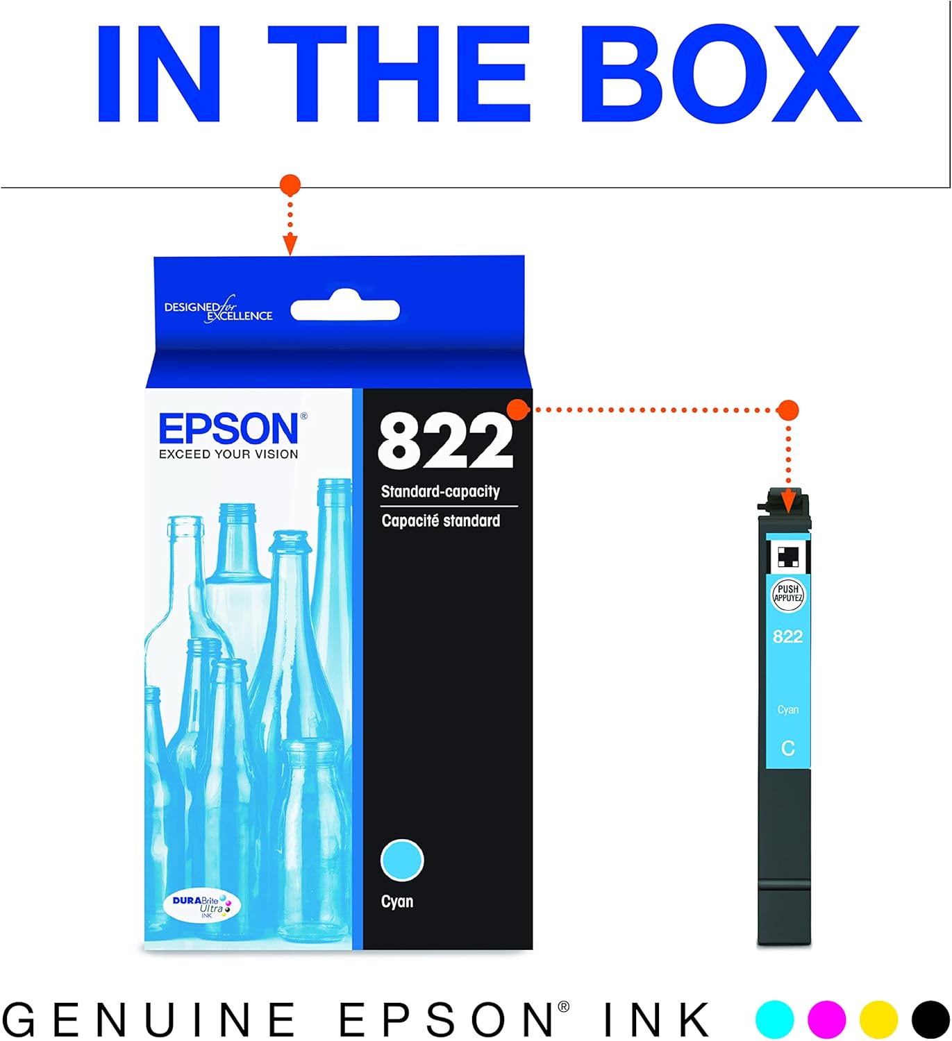 Epson T822 DURABrite Ultra -Ink Standard Capacity Cyan -Cartridge & T822 DURABrite Ultra Ink Standard Capacity Yellow Cartridge & T822 DURABrite Ultra -Ink Standard Capacity Magenta -Cartridge