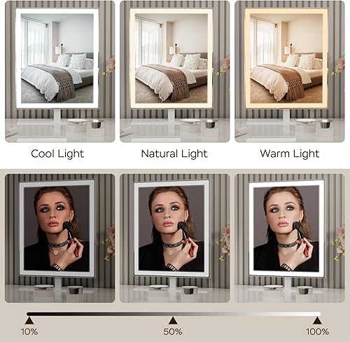 Miniatura 2 de Espejo de tocador con luces, espejo de maquillaje iluminado con 3 modos de color, luz regulable, espejo de maquillaje Hollywood con control táctil