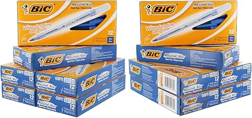 BIC GSF11BE - Bolígrafo redondo, punta fina, 0.028 in, tinta azul, paquete de 144 unidades