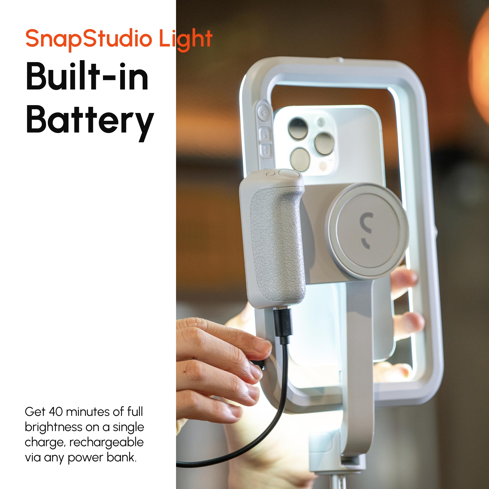 ShiftCam SnapStudio Light - Anillo de luz LED magnético con brillo ajustable, temperatura ajustable, carga USB-C, compatibilidad MagSafe, ideal para vlogging y fotografía móvil (medianoche)