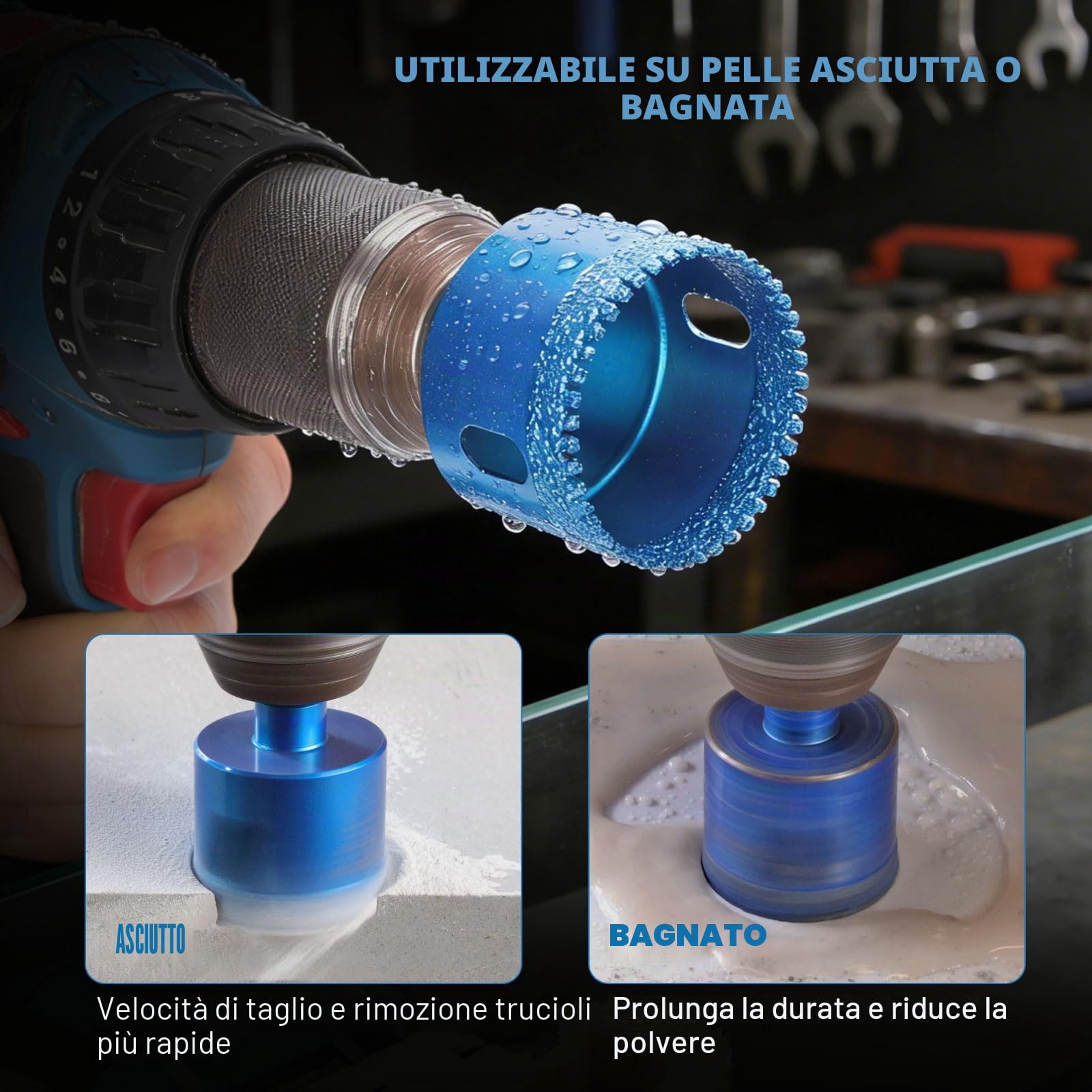 WORKEASE Set di 10 frese a tazza per piastrelle, punte seghettate per brasatura con stampo in EVA, per seghe a tazza, guide per piastrelle cave, vetro, ceramica, legno, marmo, granito