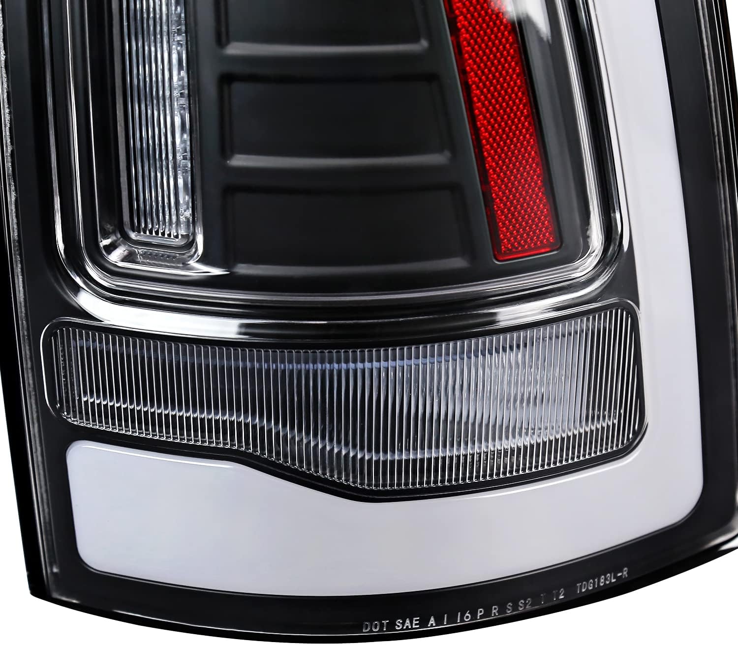 SPEC-D TUNING Black LED Tail Lights w/White LED Light Bar Compatible with 2009-2018 Dodge Ram 1500 2500 3500, Left + Right Pair Assembly
