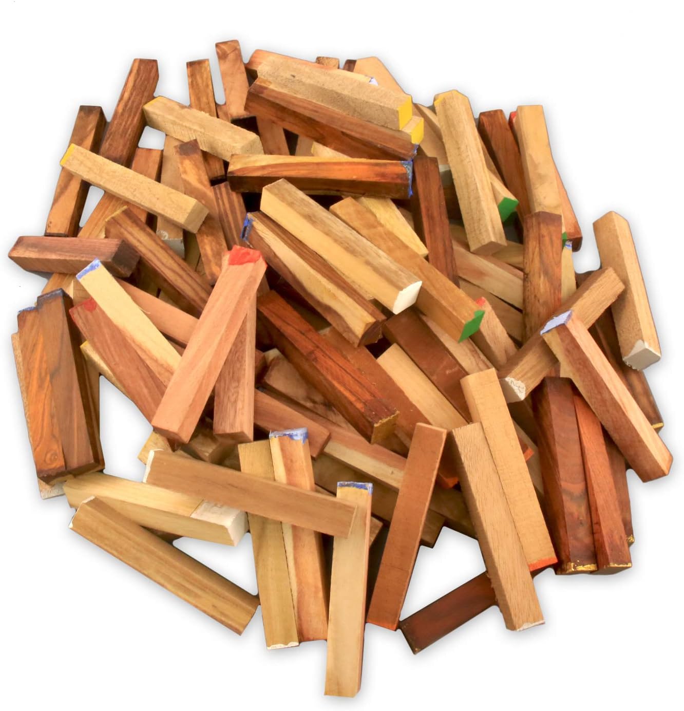 Legacy Woodturning, Variety Exotic Wood Pen Blanks, 3/4" x 3/4" x 5", Pack of 100, Includes Highly Figured Cocobolo, Tigerwood Ebony, Monkeypod, Mango, Teak, Granadillo