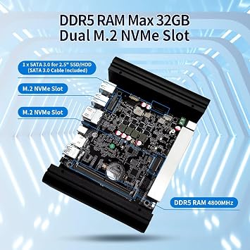 N150 Mini PC Firewall (N100 Upgrade), 6 x 2.5GbE i226V LAN Fanless OPNsense Router Computer, DDR5 Barebone No RAM No SSD, AES-NI, 2HD + USB-C 3 Display, 2 x M.2 NVMe Slot